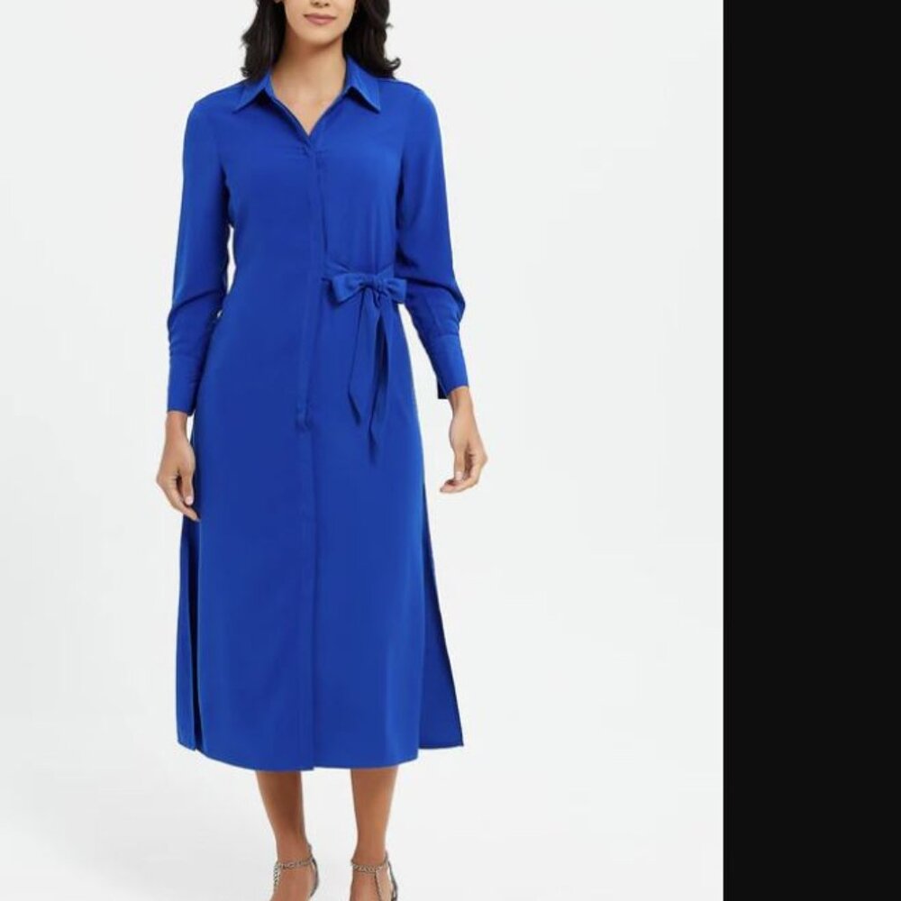 Mango Cobalt Blue Size 6 Midi Belted Shirt Dress Size 6
